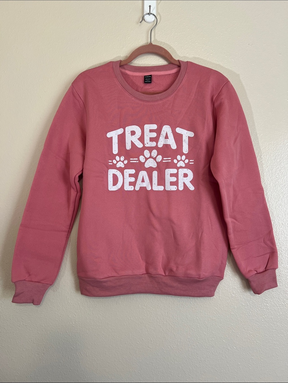 SHEIN Pink "TREAT DEALER" Crewneck Sweatshirt